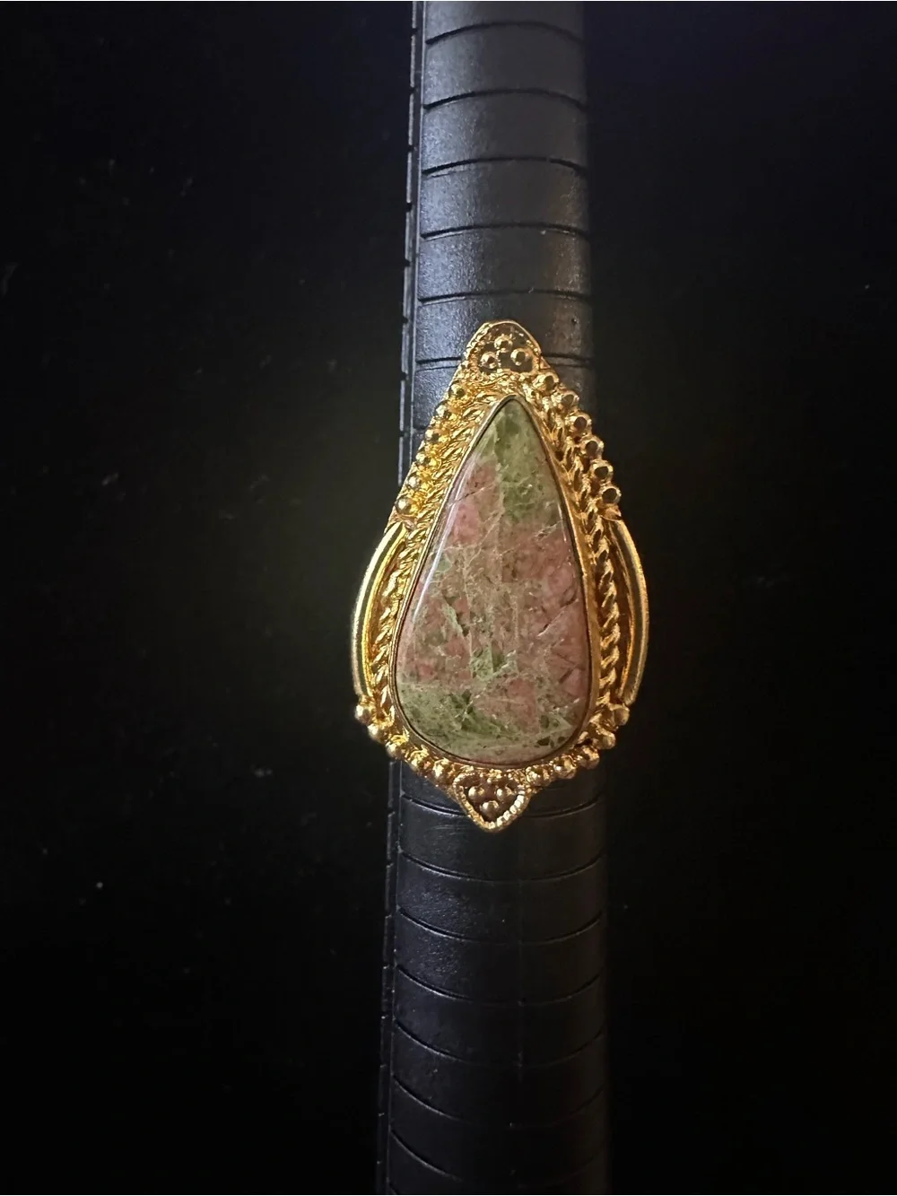 Gold Teardrop Pink & Green Stone Statement Ring